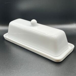 White Porcelain Butter Dish with Lid Modern Kitchen Tableware Serving 8" x 3"